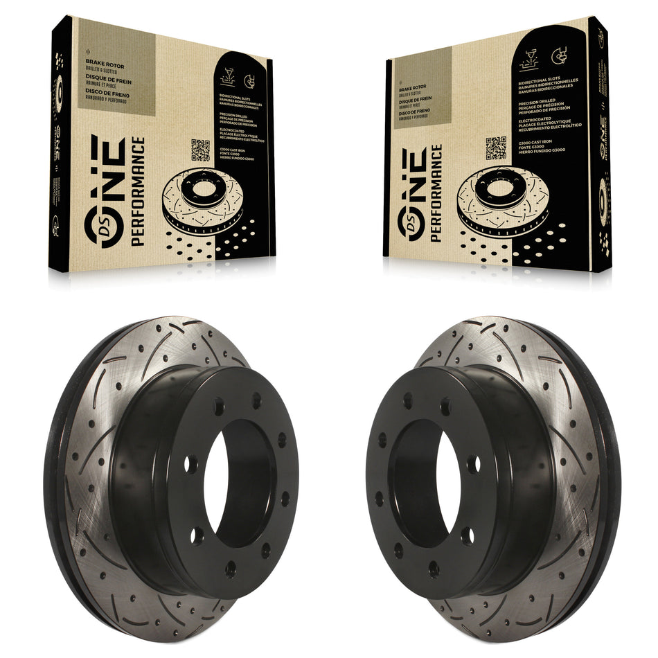 Rear Coated Drilled Slotted Disc Brake Rotors Pair For Chevrolet Silverado 2500 HD GMC Express 3500 Sierra Savana Classic Suburban Yukon XL Avalanche 4500 KD-100103
