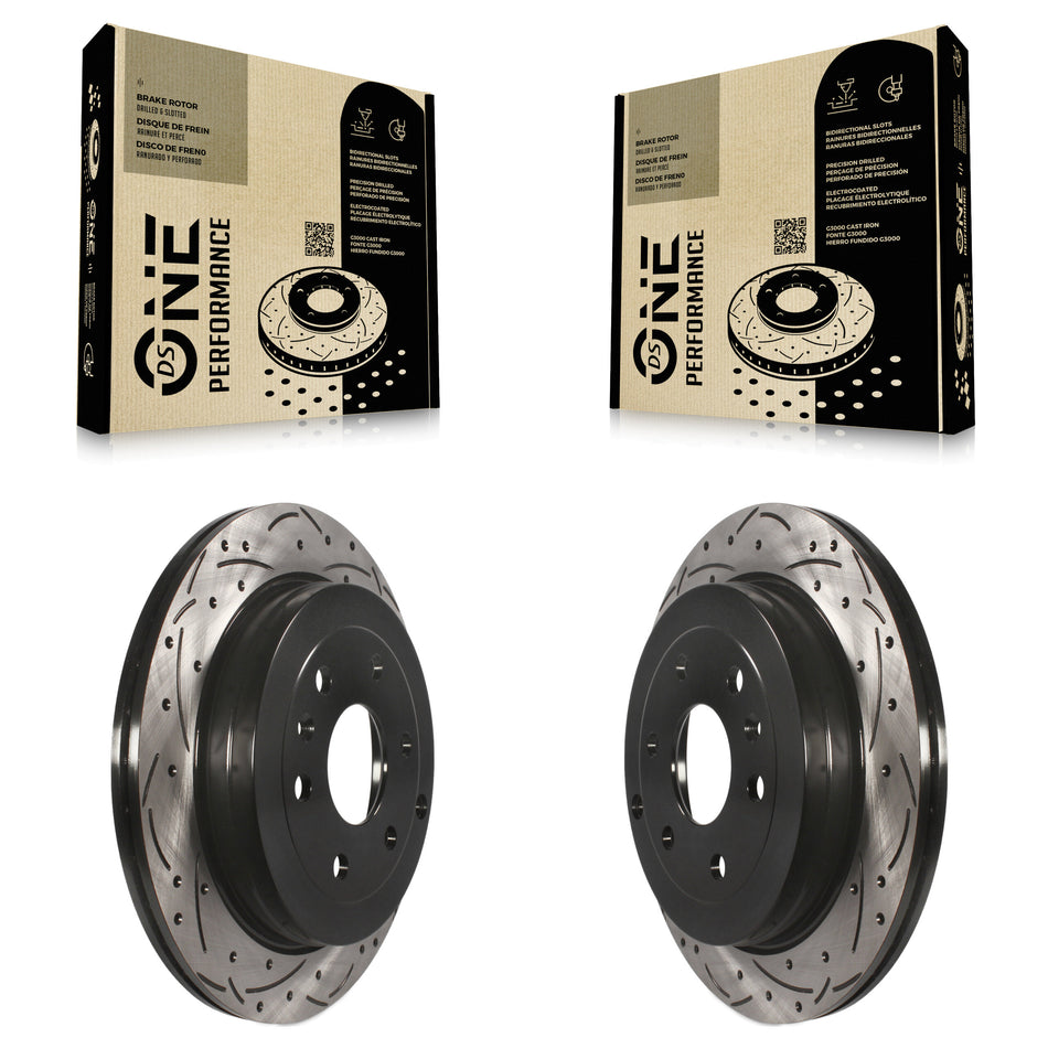 Rear Coated Drilled Slotted Disc Brake Rotors Pair For Chevrolet Traverse GMC Acadia Buick Enclave Saturn Outlook Limited KD-100107