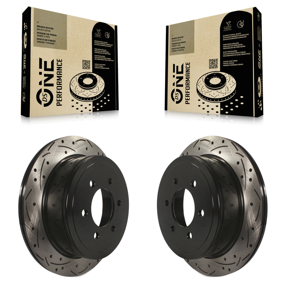 Rear Coated Drilled Slotted Disc Brake Rotors Pair For Ford F-150 Lincoln Mark LT KD-100115
