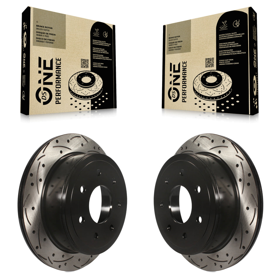 Rear Coated Drilled Slotted Disc Brake Rotors Pair For Ford F-150 Lincoln Mark LT KD-100116