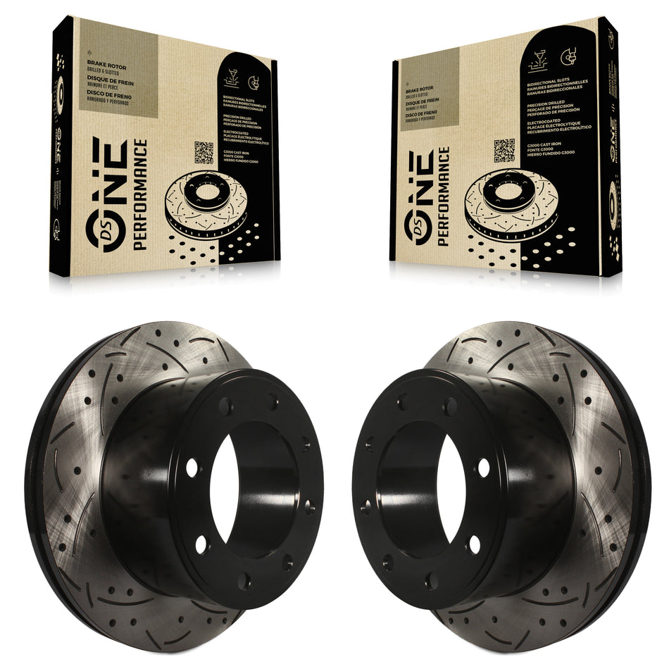 Rear Coated Drilled Slotted Disc Brake Rotors Pair For 2005-2012 Ford F-250 Super Duty F-350 KD-100119