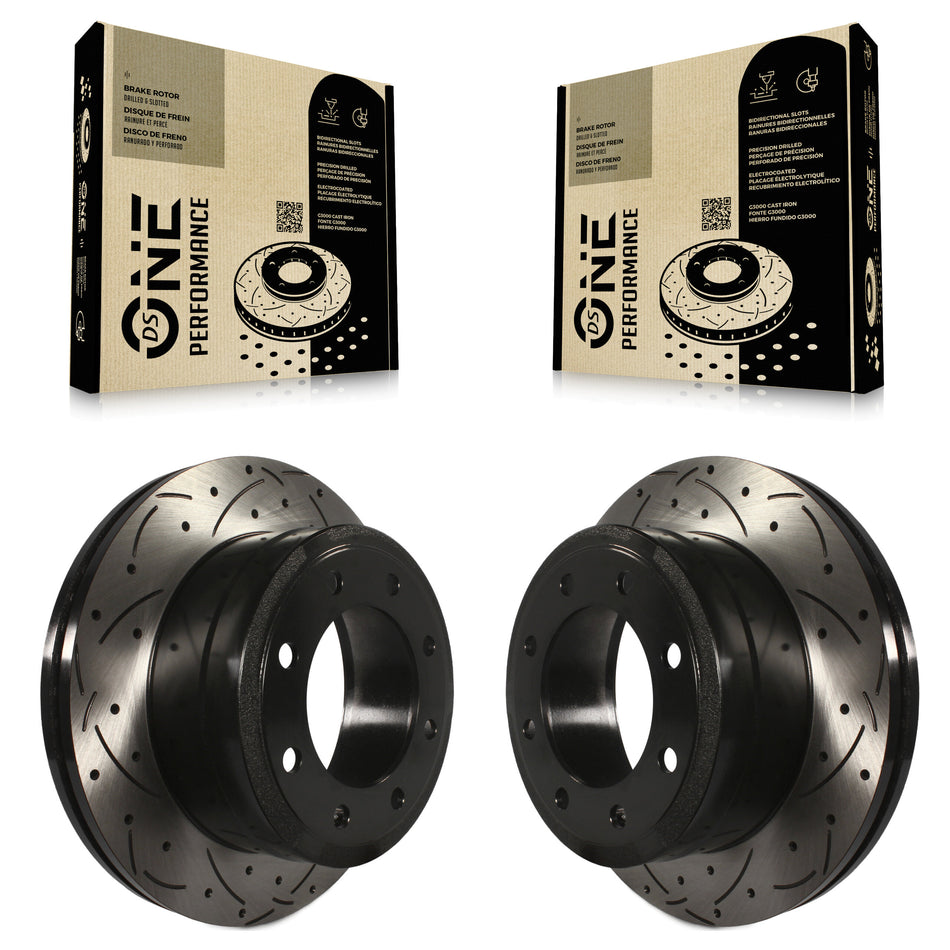 Rear Coated Drilled Slotted Disc Brake Rotors Pair For Ford F-250 Super Duty F-350 KD-100129