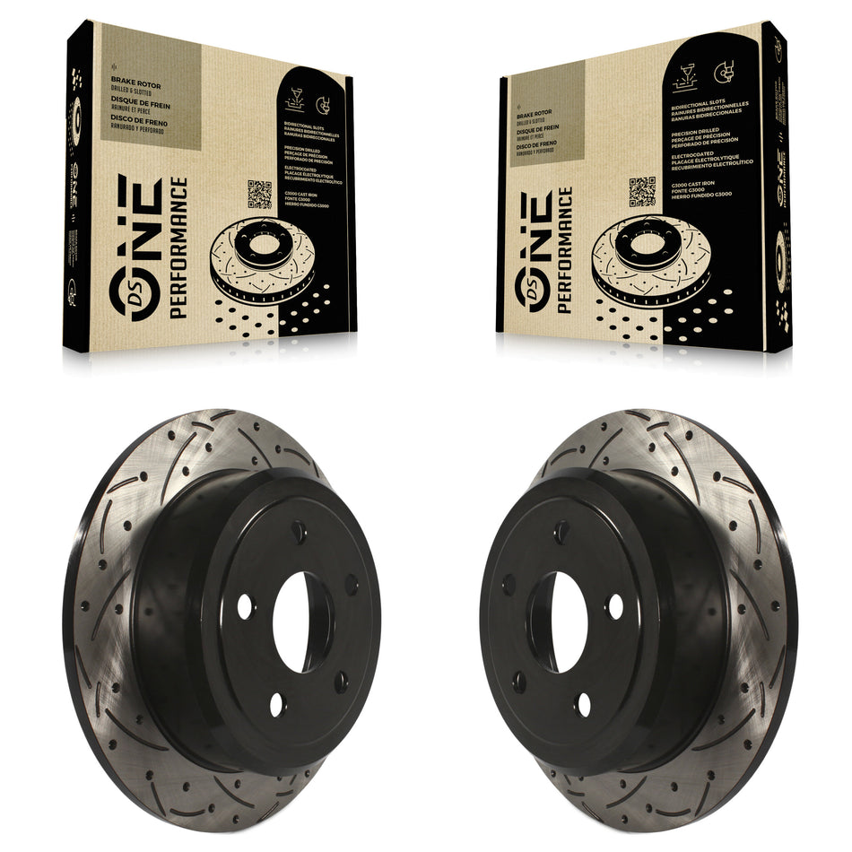 Rear Coated Drilled Slotted Disc Brake Rotors Pair For Jeep Wrangler JK KD-100137