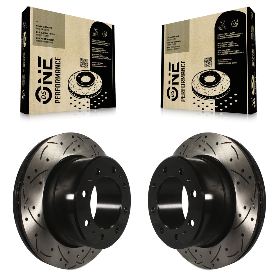 Rear Coated Drilled Slotted Disc Brake Rotors Pair For Ram 2500 3500 1500 Dodge KD-100140