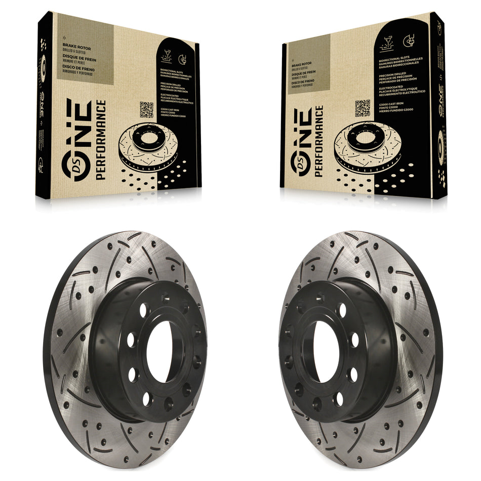 Rear Coated Drilled Slotted Disc Brake Rotors Pair For Volkswagen Jetta Rabbit Audi A3 Golf Quattro KD-100154