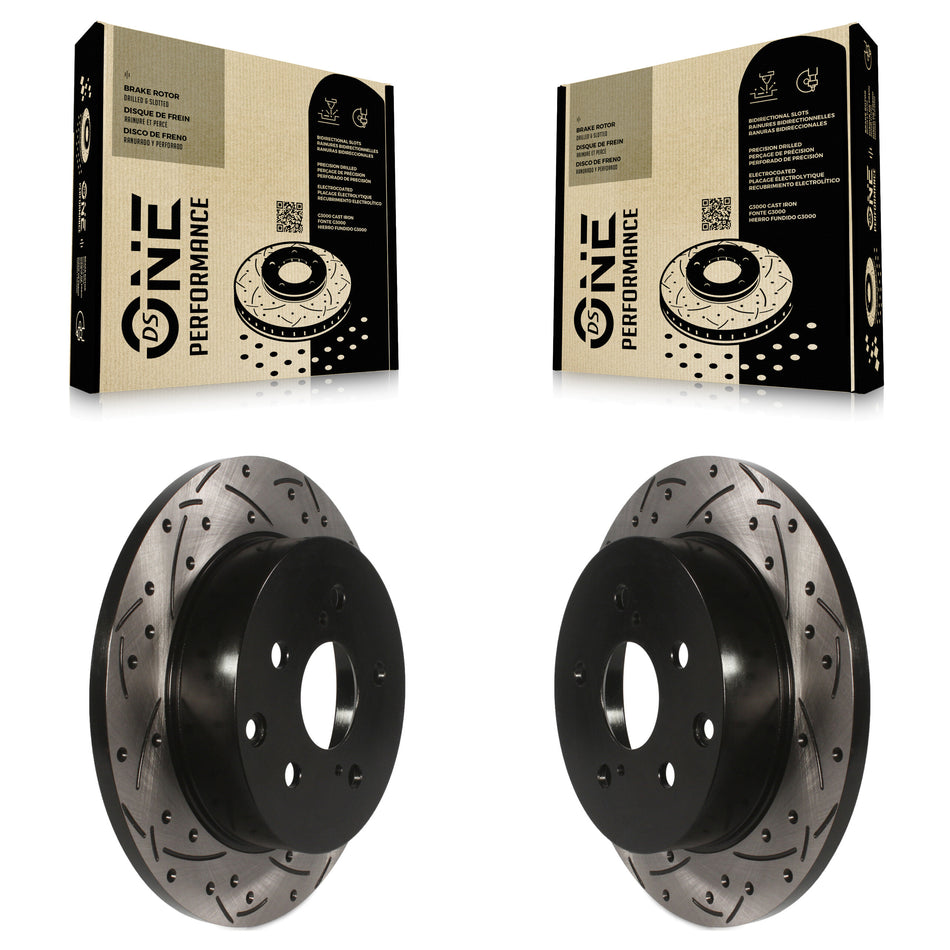Rear Coated Drilled Slotted Disc Brake Rotors Pair For Toyota RAV4 Lexus HS250h KD-100156