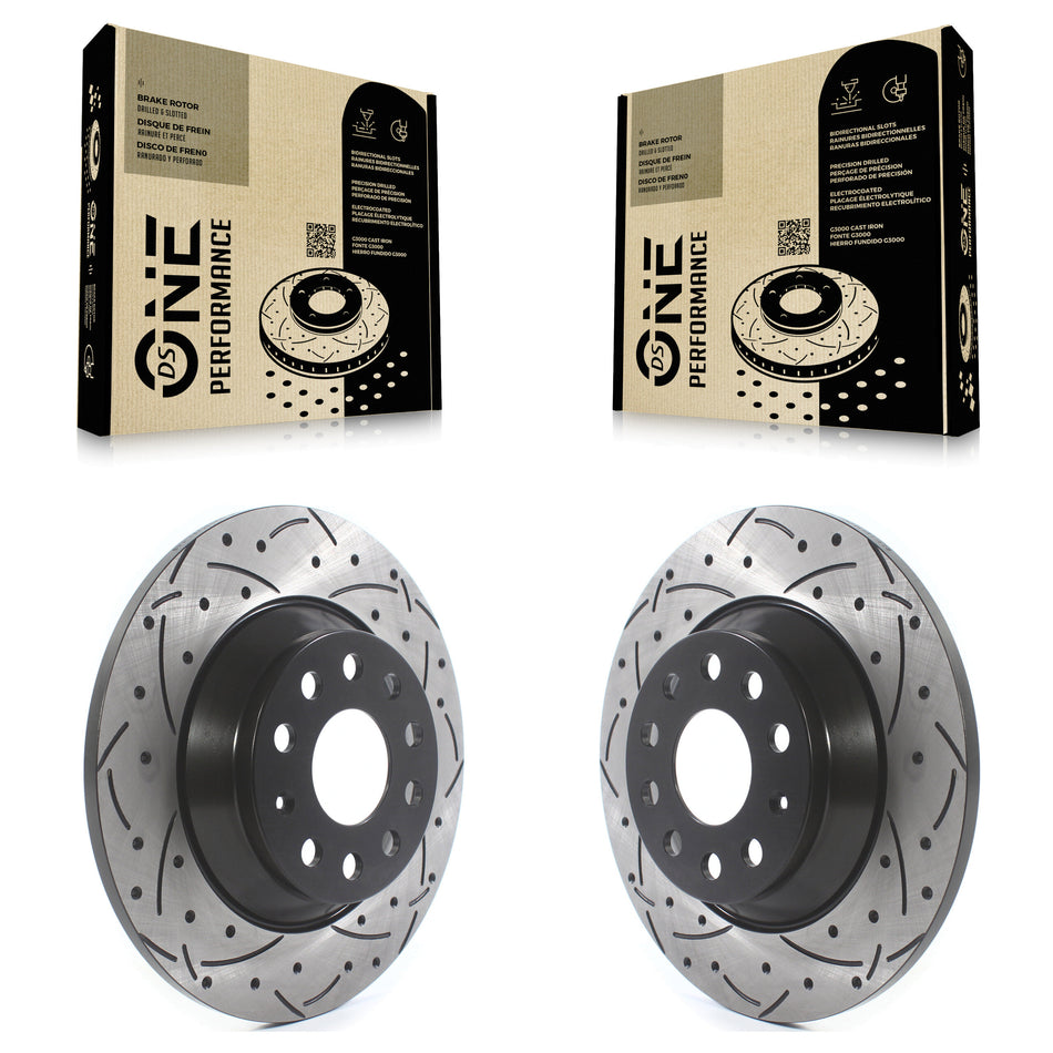 Rear Coated Drilled Slotted Disc Brake Rotors Pair For Volkswagen Tiguan Jetta Audi Q3 Quattro TT KD-100195