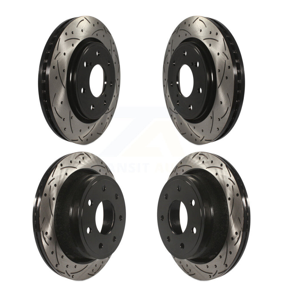 Front Rear Coated Drilled Slotted Disc Brake Rotors Kit For 2012-2014 Ford F-150 With 7 Lug Wheels KD-100227