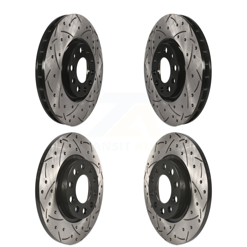 Front Rear Coated Drilled Slotted Disc Brake Rotors Kit For 2015-2017 Chrysler 200 With 305mm Diameter Rotor KD-100259