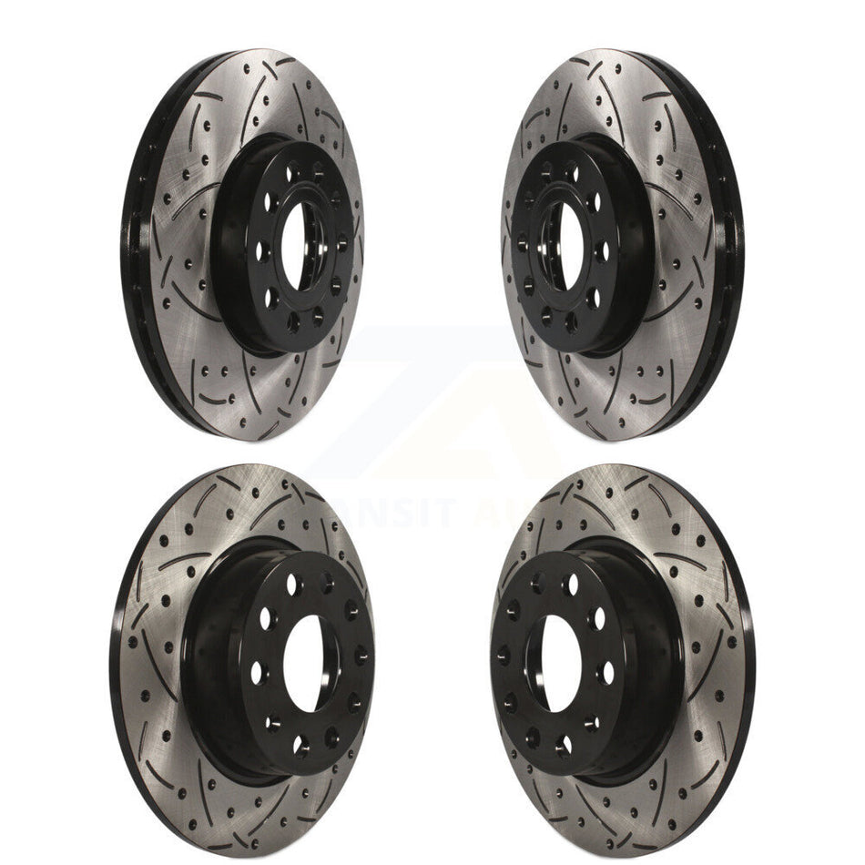 Front Rear Coated Drilled Slotted Disc Brake Rotors Kit For Volkswagen Audi Beetle A3 Golf SportWagen Quattro e-Golf KD-100284