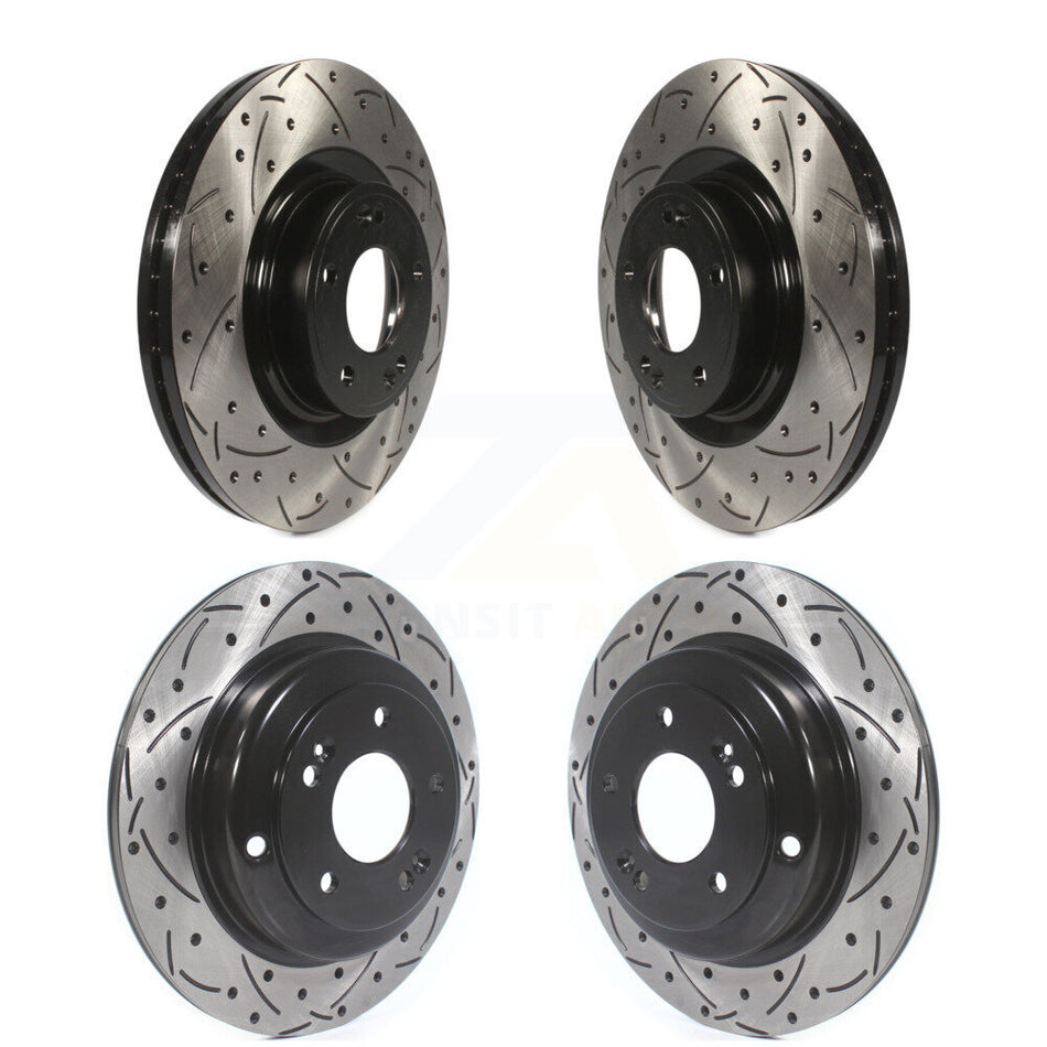 Front Rear Coated Drilled Slotted Disc Brake Rotors Kit For Hyundai Genesis Coupe KD-100322