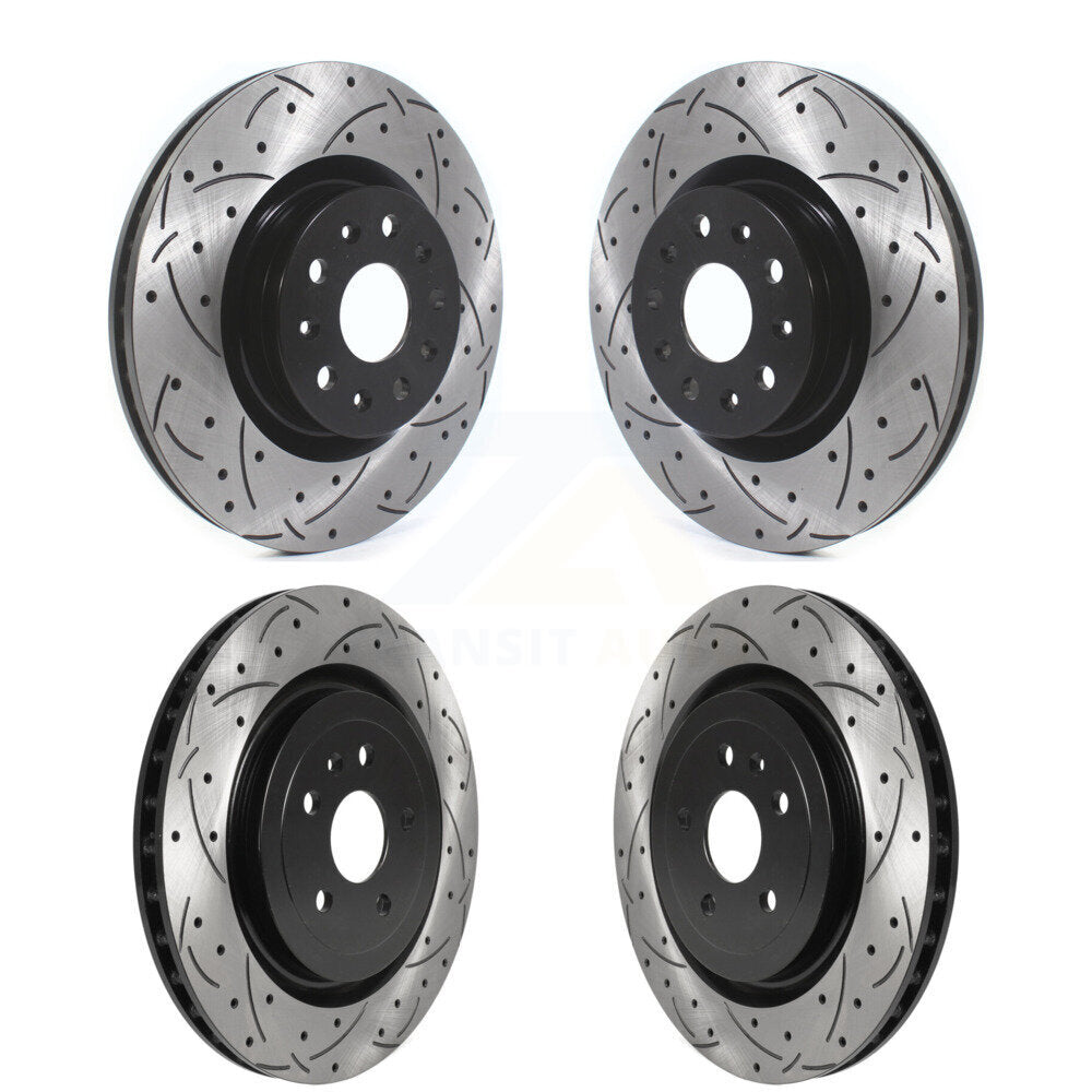 Front Rear Coated Drilled Slotted Disc Brake Rotors Kit For 2017-2019 Cadillac CTS 6.2L KD-100365
