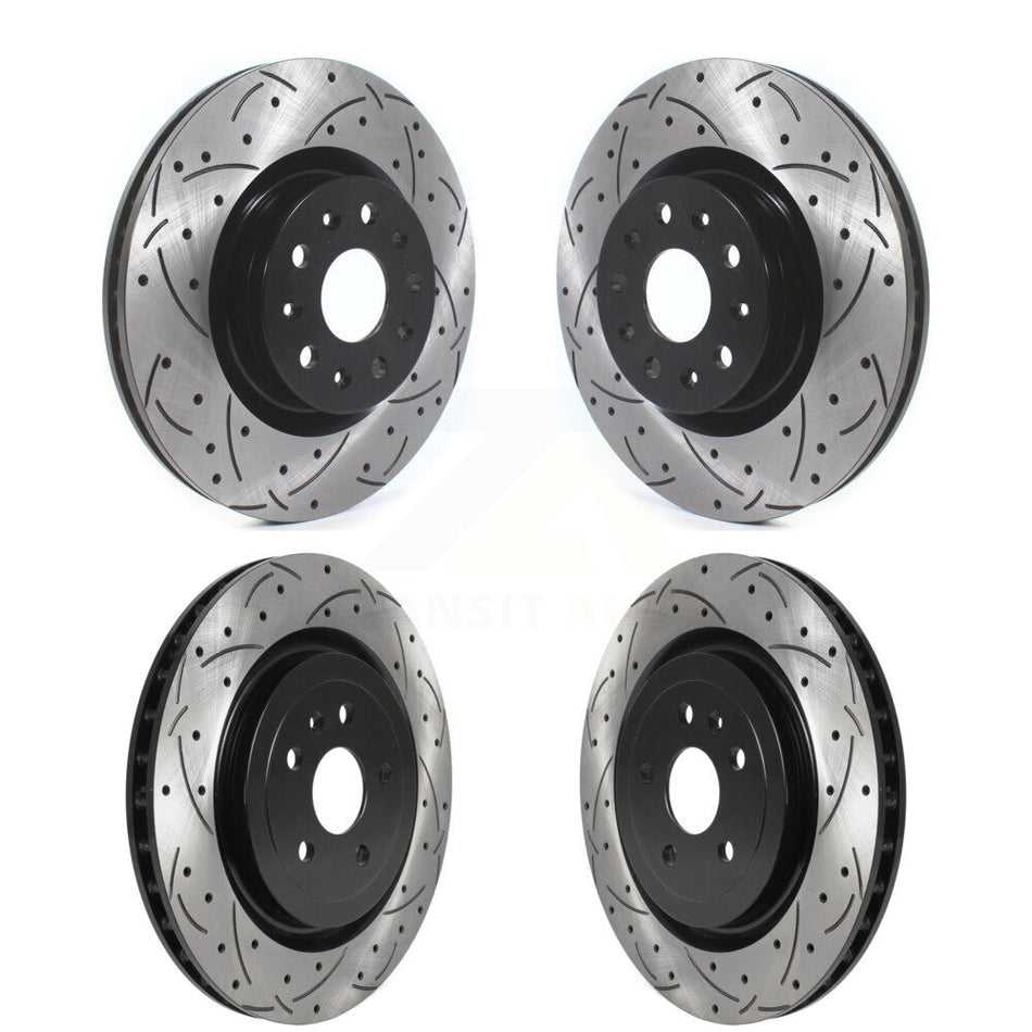 Front Rear Coated Drilled Slotted Disc Brake Rotors Kit For 2017-2019 Cadillac CTS 6.2L KD-100365