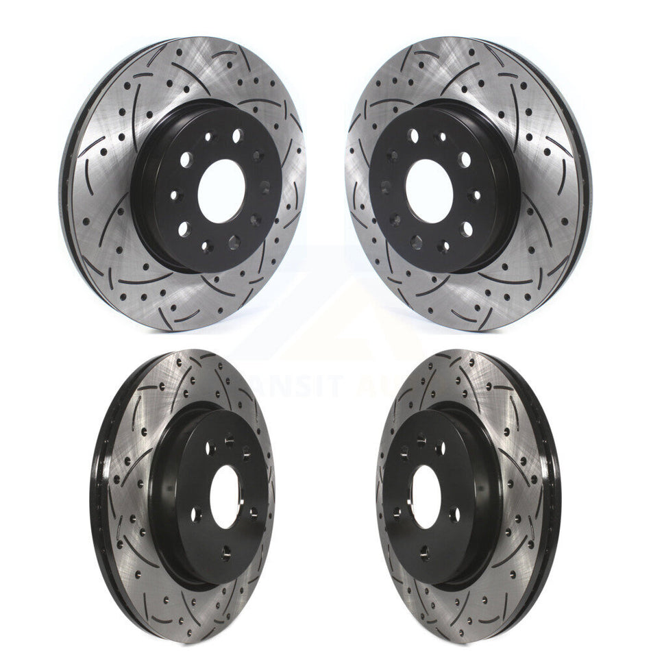 Front Rear Coated Drilled Slotted Disc Brake Rotors Kit For Chevrolet Camaro Cadillac CT5 KD-100369
