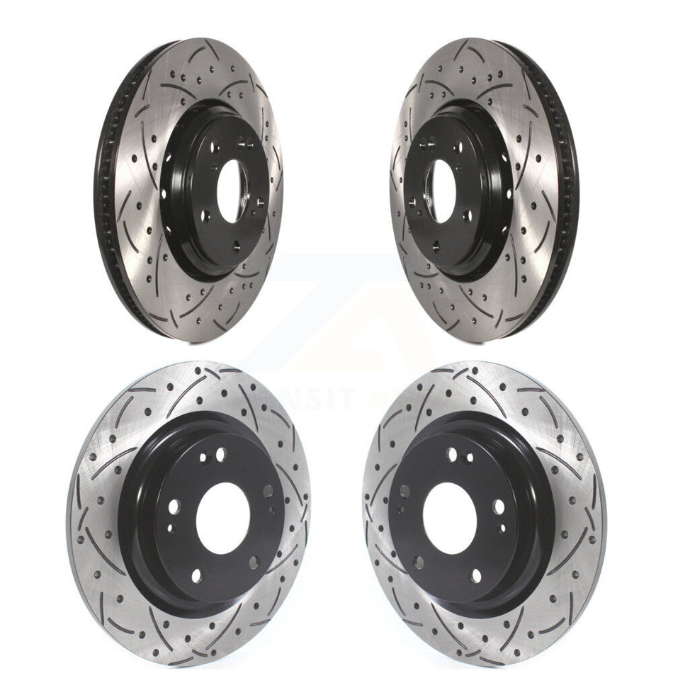 Front Rear Coated Drilled Slotted Disc Brake Rotors Kit For 2017-2020 Honda Civic Si KD-100388