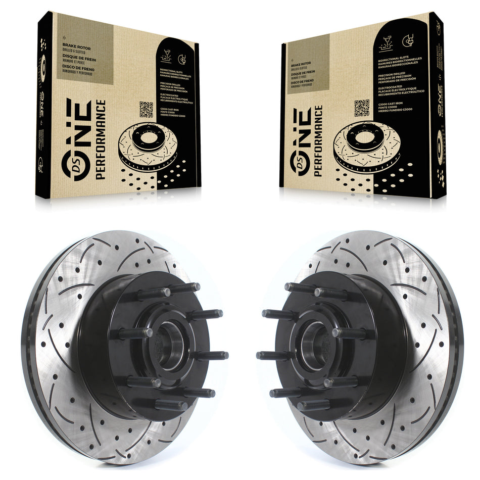 Front Coated Drilled Slotted Disc Brake Rotors Hub Assembly Pair For Ford F-250 Super Duty F-350 KD-100398