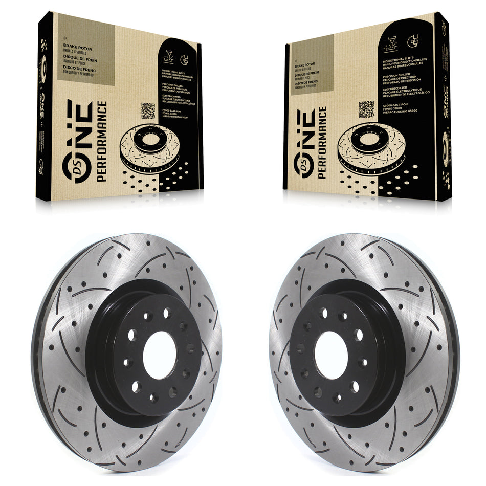 Front Coated Drilled Slotted Disc Brake Rotors Pair For Chevrolet Camaro Cadillac CTS CT6 CT5 KD-100399