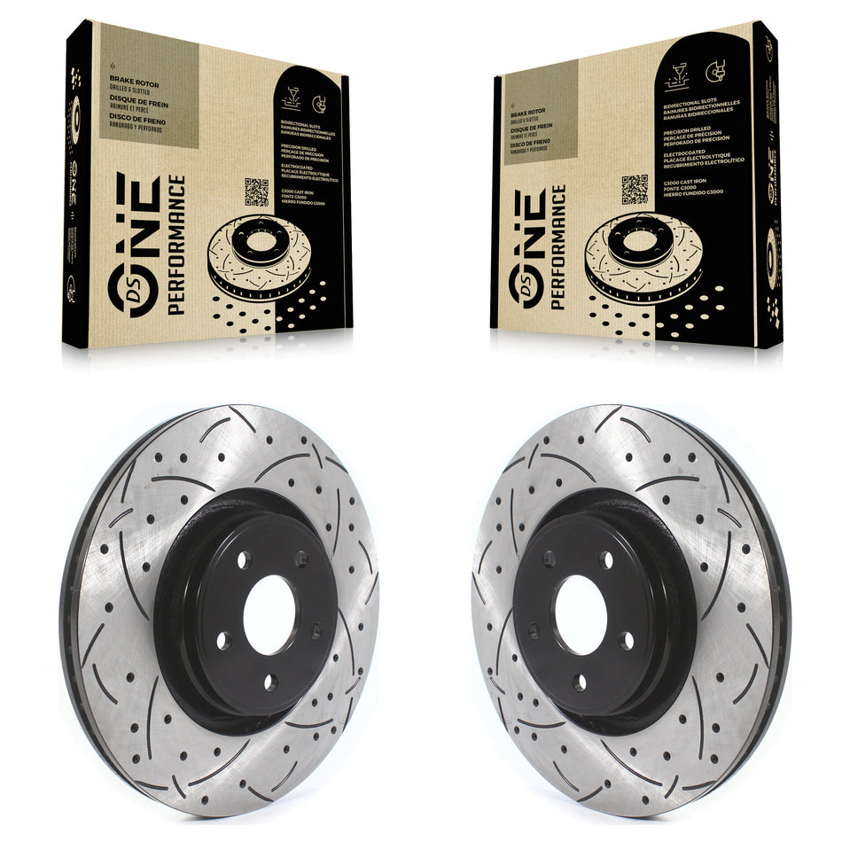 Front Coated Drilled Slotted Disc Brake Rotors Pair For Ford Focus Lincoln MKC KD-100401