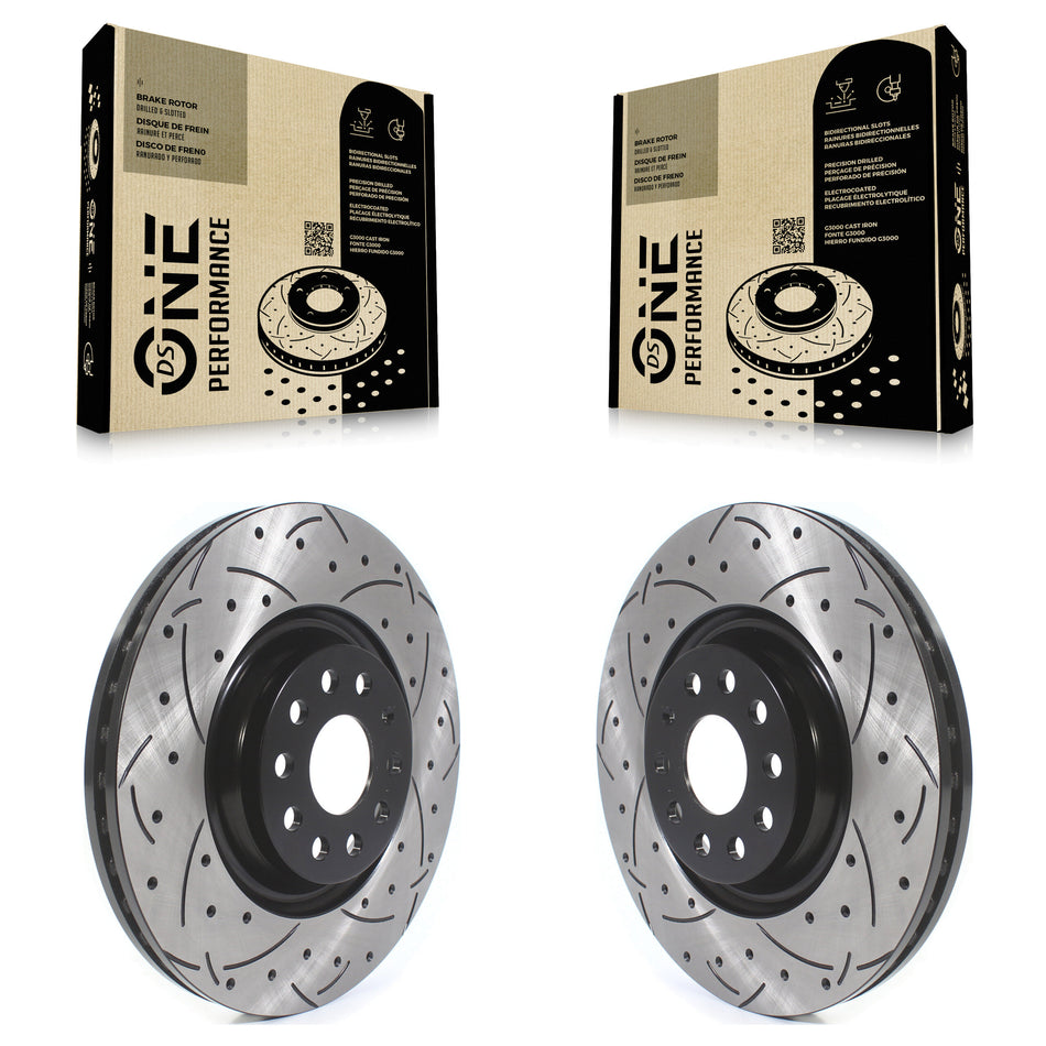 Front Coated Drilled Slotted Disc Brake Rotors Pair For Volkswagen Tiguan Jetta GTI Audi Golf R S3 Q3 A3 Arteon Quattro KD-100404