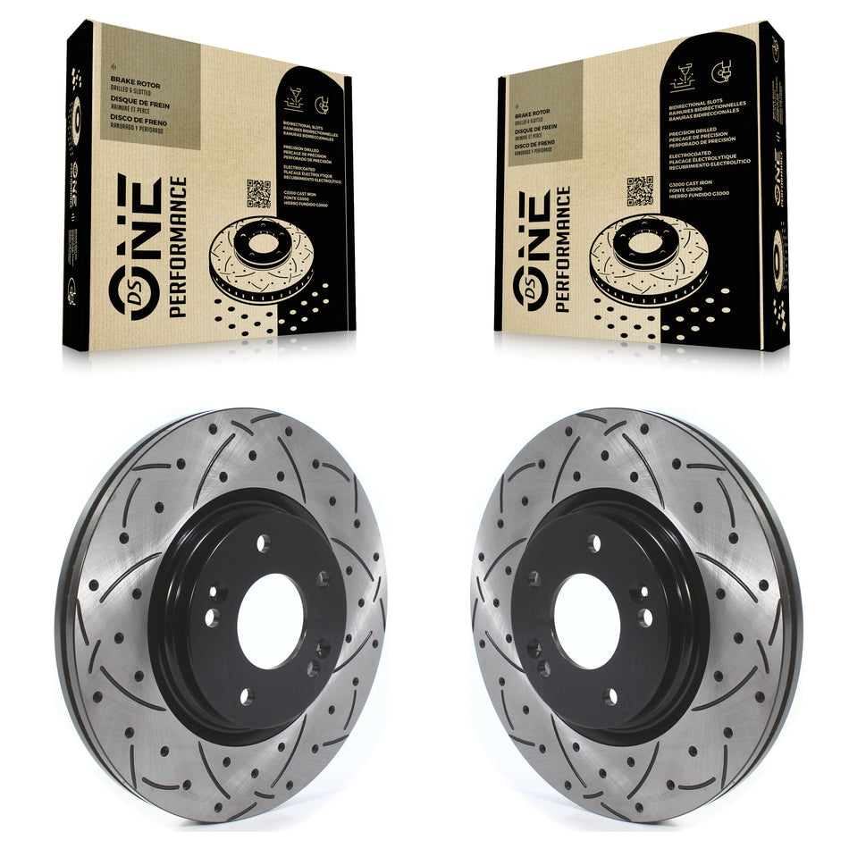 Front Coated Drilled Slotted Disc Brake Rotors Pair For Hyundai Kia Sonata Elantra Tucson Optima Soul Sportage Kona GT Forte Veloster Niro EV Seltos Electric KD-100405