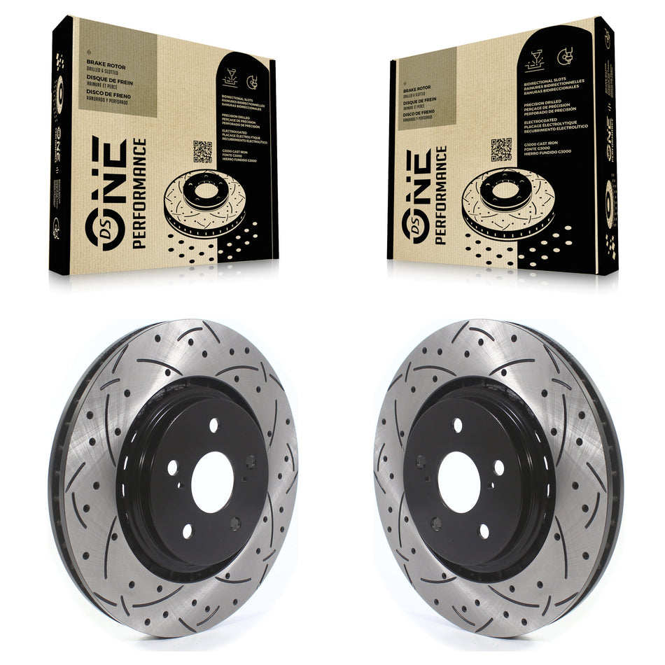 Front Coated Drilled Slotted Disc Brake Rotors Pair For Lexus RX350 RX450h Toyota RX350L Camry RX450hL Avalon NX250 NX350 NX350h KD-100406