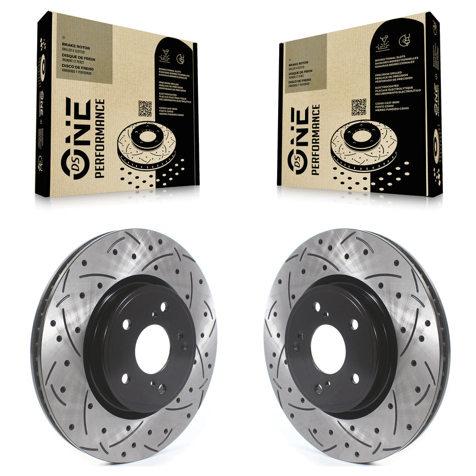 Front Coated Drilled Slotted Disc Brake Rotors Pair For Honda CR-V Accord Acura Civic Integra KD-100408