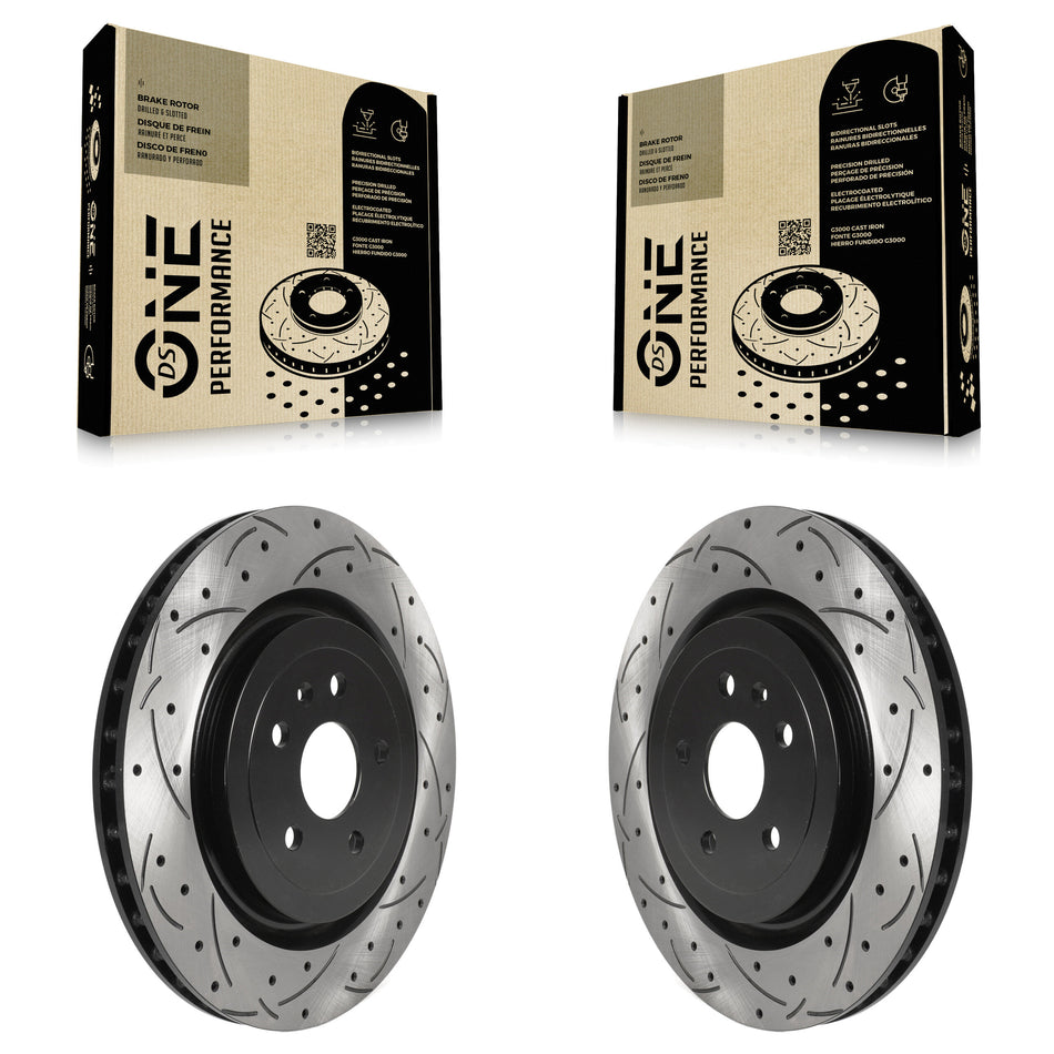 Rear Coated Drilled Slotted Disc Brake Rotors Pair For Chevrolet Camaro Cadillac CTS KD-100412