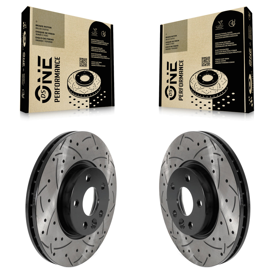 Front Coated Drilled Slotted Disc Brake Rotors Pair For Volvo S60 Land Rover Range Evoque XC70 S80 V60 V70 KD-100443