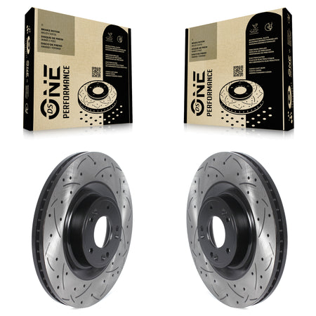 Front Coated Drilled Slotted Disc Brake Rotors Pair For Hyundai Genesis G80 Equus Kia K900 KD-100445