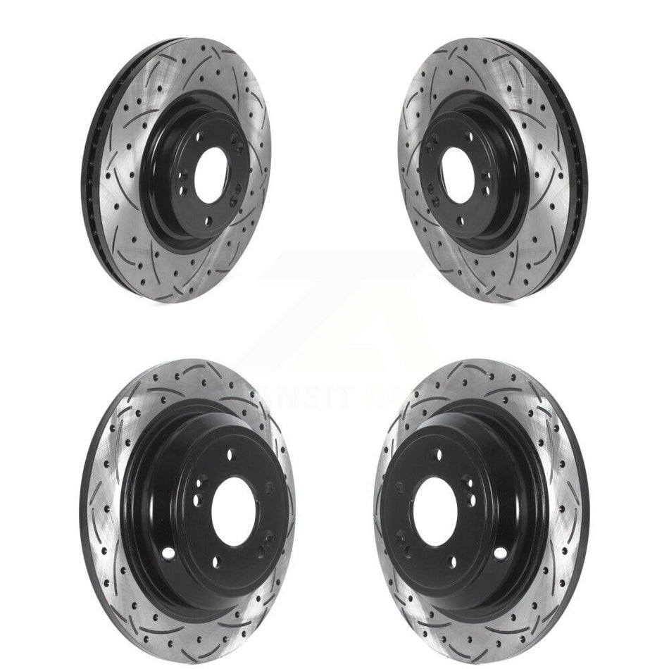 Front Rear Coated Drilled Slotted Disc Brake Rotors Kit For Hyundai Genesis KD-100490