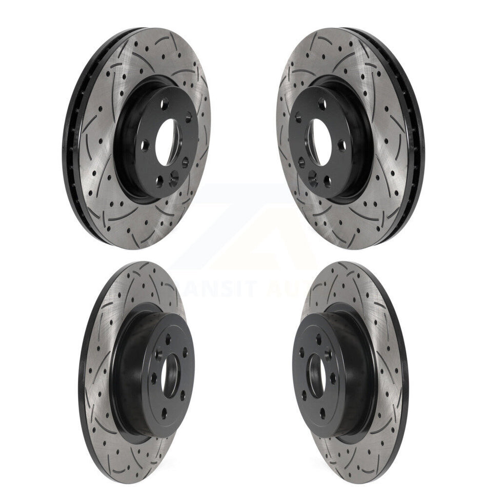 Front Rear Coated Drilled Slotted Disc Brake Rotors Kit For 2016-2017 Land Rover Range Evoque With 300mm Diameter Rotor KD-100493