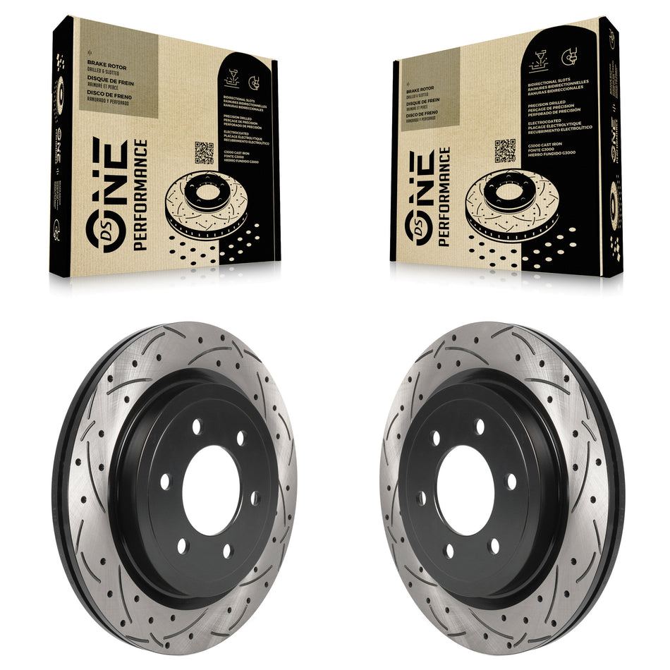 Rear Coated Drilled Slotted Disc Brake Rotors Pair For Ford F-150 Expedition Lincoln Navigator KD-100522