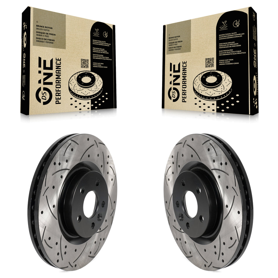 Front Coated Drilled Slotted Disc Brake Rotors Pair For Land Rover Discovery Sport Range Evoque Jaguar E-Pace KD-100563