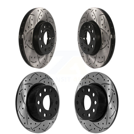 Front Rear Coated Drilled Slotted Disc Brake Rotors Kit For Volkswagen Jetta Taos KD-100572