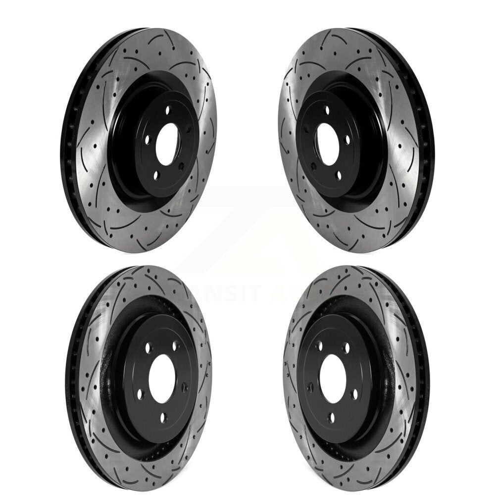 Front Rear Coated Drilled Slotted Disc Brake Rotors Kit For Ford Mustang KD-100573