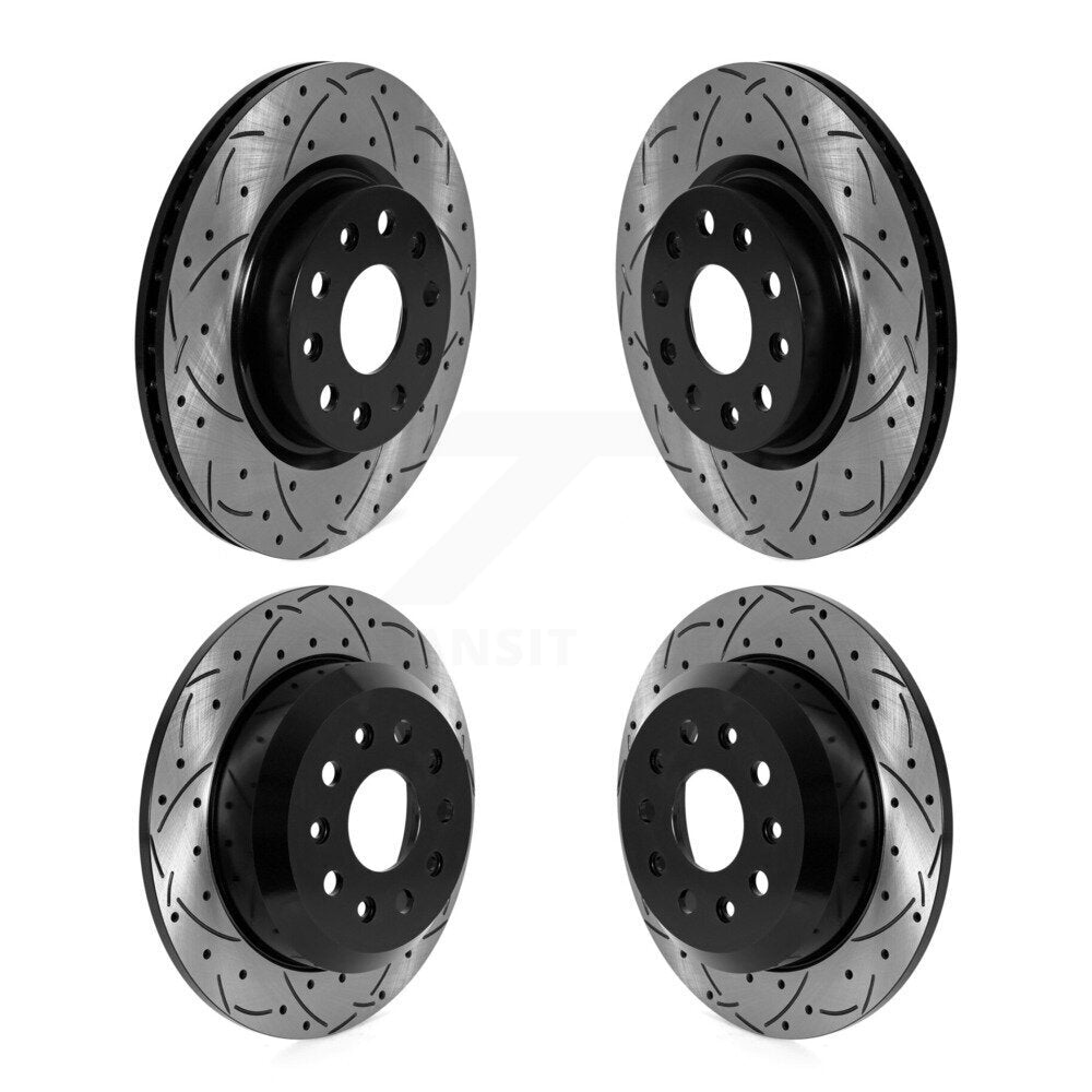 Front Rear Coated Drilled Slotted Disc Brake Rotors Kit For Jeep Wrangler KD-100576