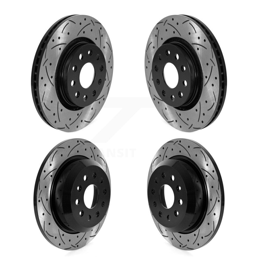 Front Rear Coated Drilled Slotted Disc Brake Rotors Kit For Jeep Wrangler KD-100577