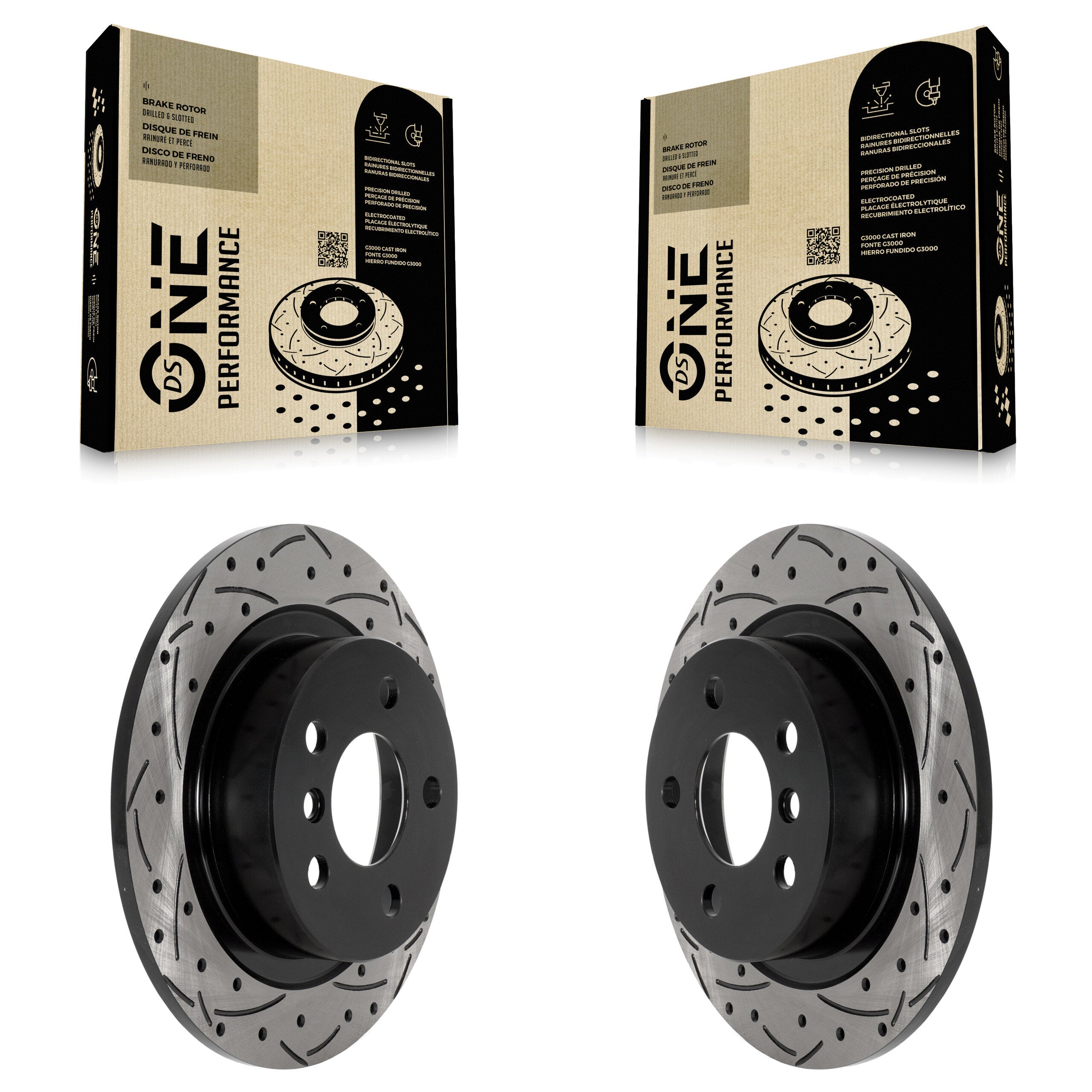 Rear Coated Drill Slot Disc Brake Rotor Pair For Mini Cooper Countryman Clubman BMW i3 i3s KD-100592