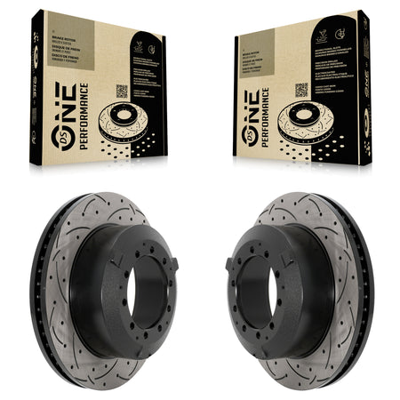 Rear Drilled Slot Brake Rotor Pair For Ford F-350 Super Duty F-450 F-550 International Ram KD-100617