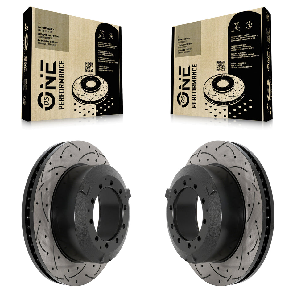 Rear Drilled Slot Brake Rotor Pair For Ford F-350 Super Duty F-450 F-550 International Ram KD-100617