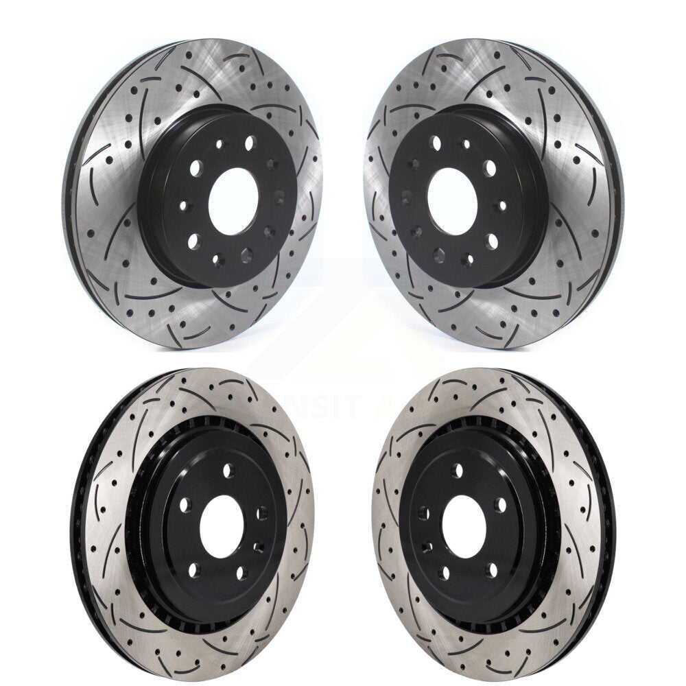 Front Rear Coated Drilled Slot Disc Brake Rotor Kit For 2016 Chevrolet Camaro SS with 3.6L KD-100625