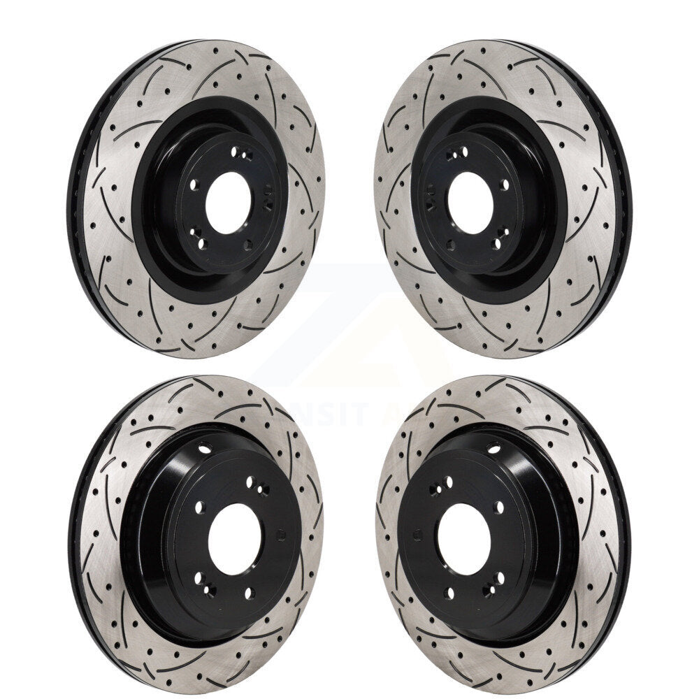 Front Rear Coated Drilled Slotted Disc Brake Rotors Kit For Hyundai Equus Kia K900 KD-100646
