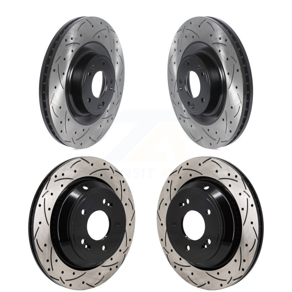 Front Rear Coated Drilled Slotted Disc Brake Rotors Kit For 2011 Hyundai Equus KD-100647