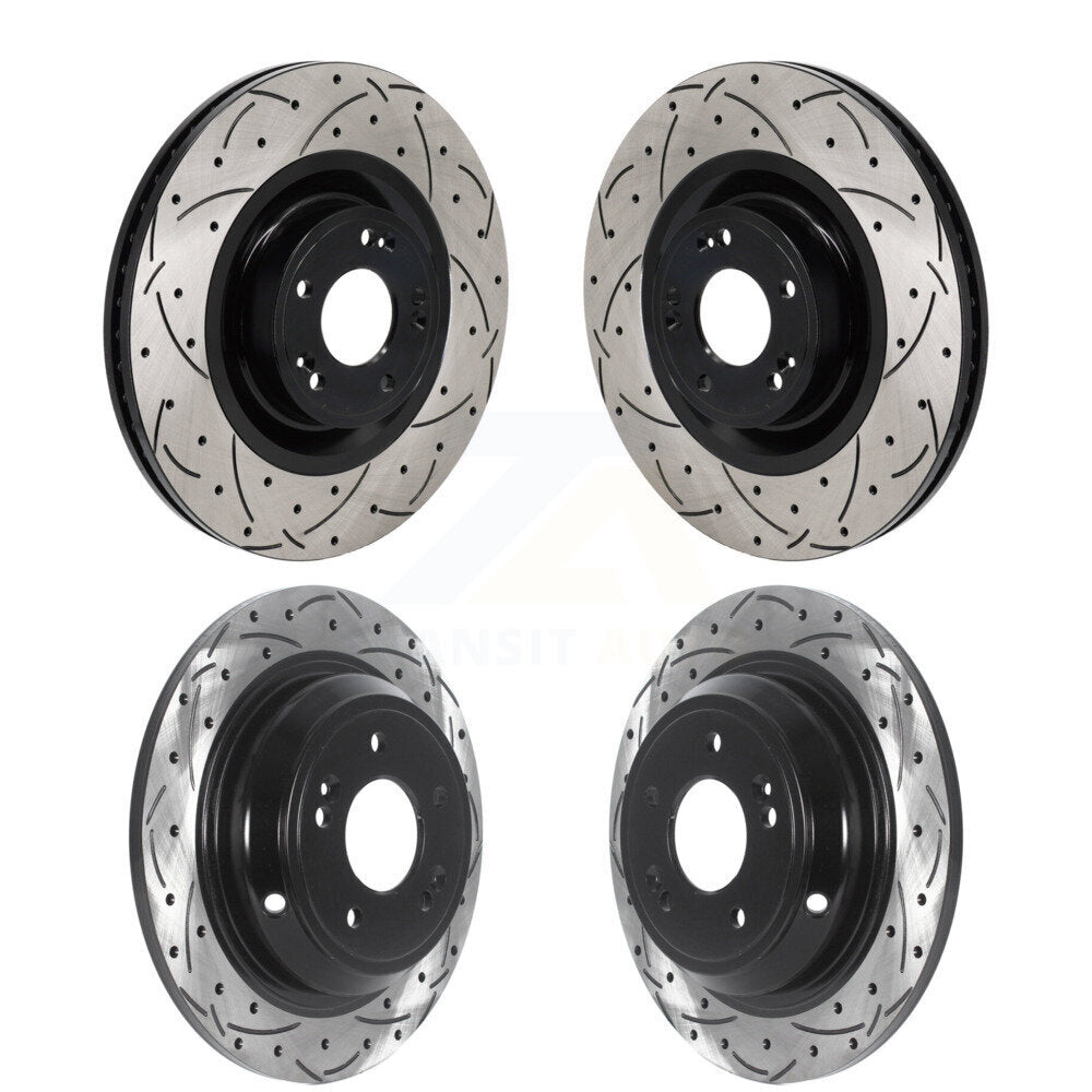 Front Rear Coated Drilled Slotted Disc Brake Rotors Kit For Hyundai Genesis G80 5.0L KD-100650