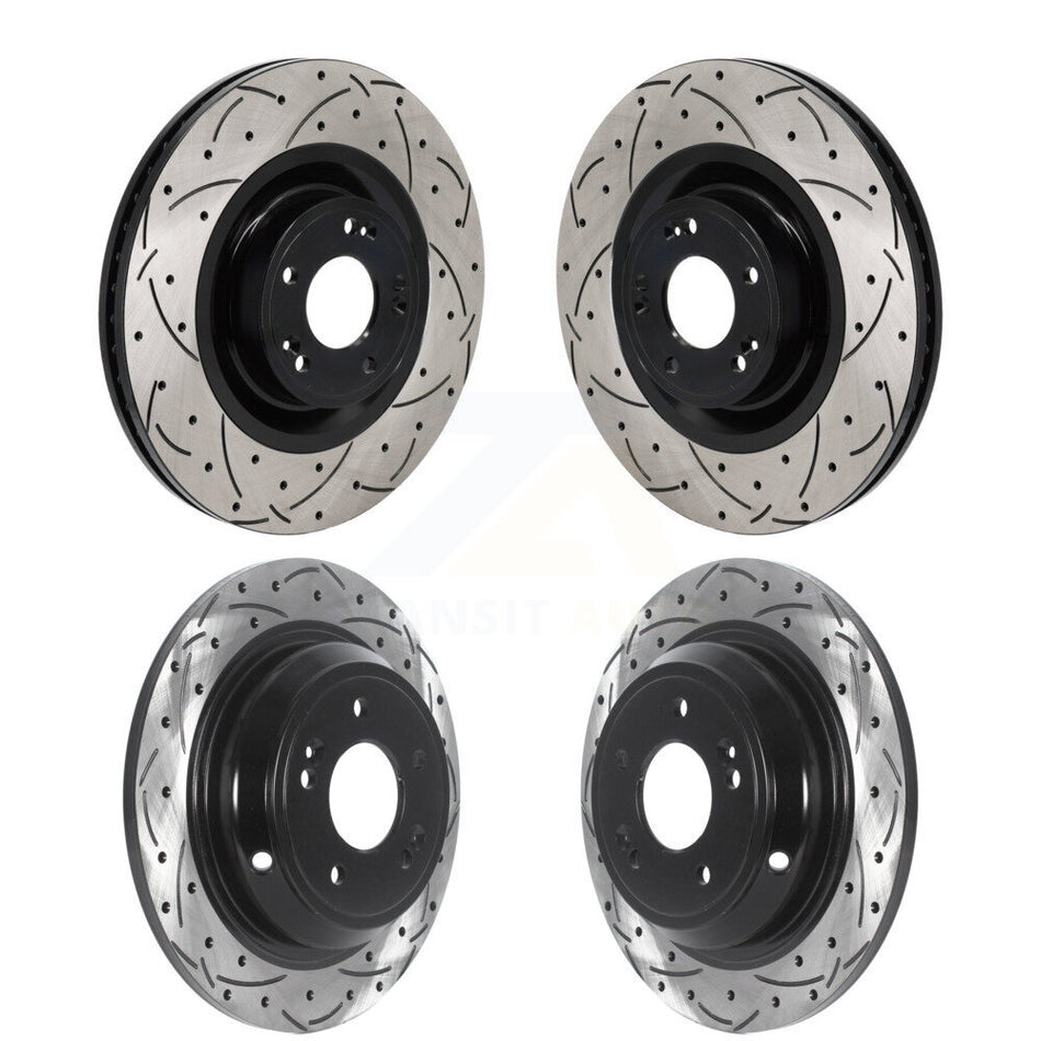Front Rear Coated Drilled Slotted Disc Brake Rotors Kit For Hyundai Genesis G80 5.0L KD-100650
