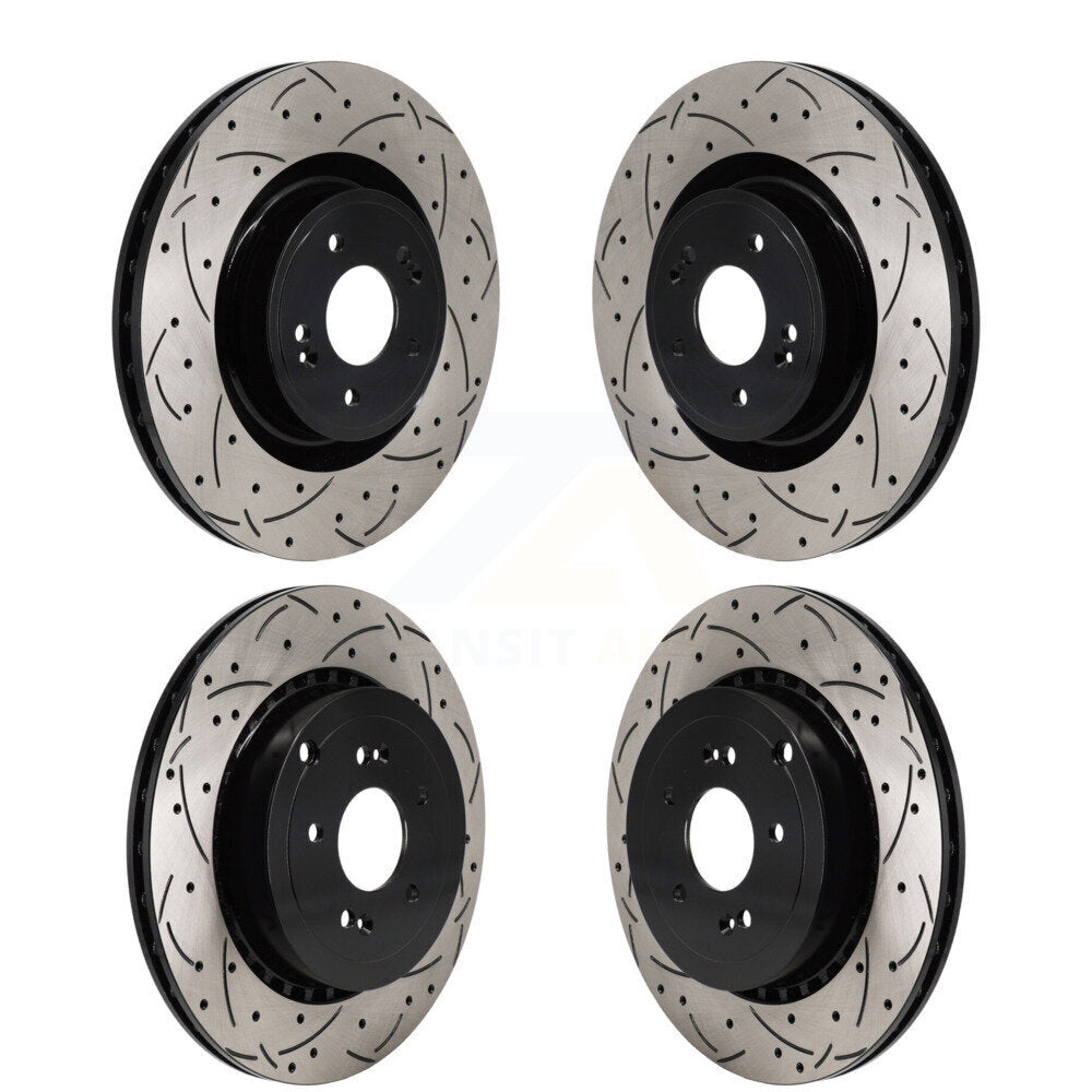 Front Rear Coated Drilled Slotted Disc Brake Rotors Kit For Kia Stinger Genesis G70 KD-100652