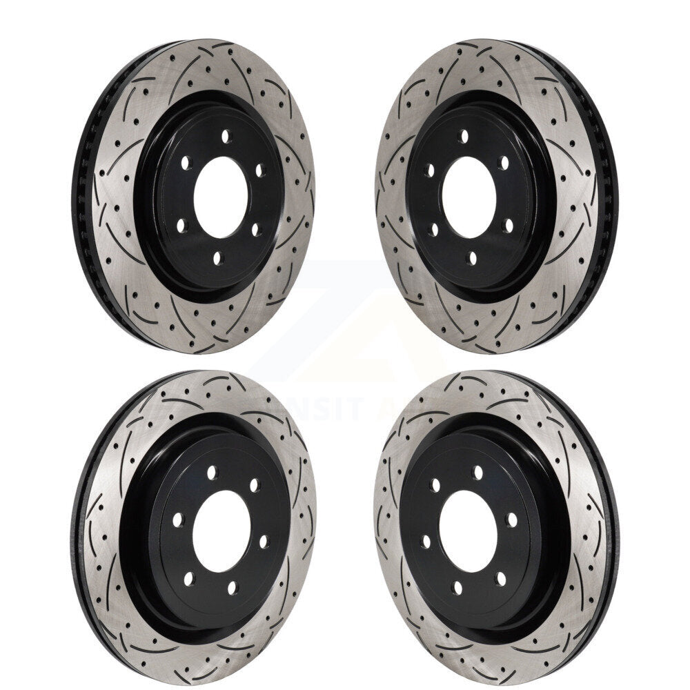 Front Rear Drill Slot Brake Rotors Kit For 21-25 Ford F-150 With 350mm Diameter Rotor KD-100669