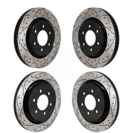 Front Rear Drill Slot Brake Rotors Kit For 21-25 Ford F-150 With 350mm Diameter Rotor KD-100669