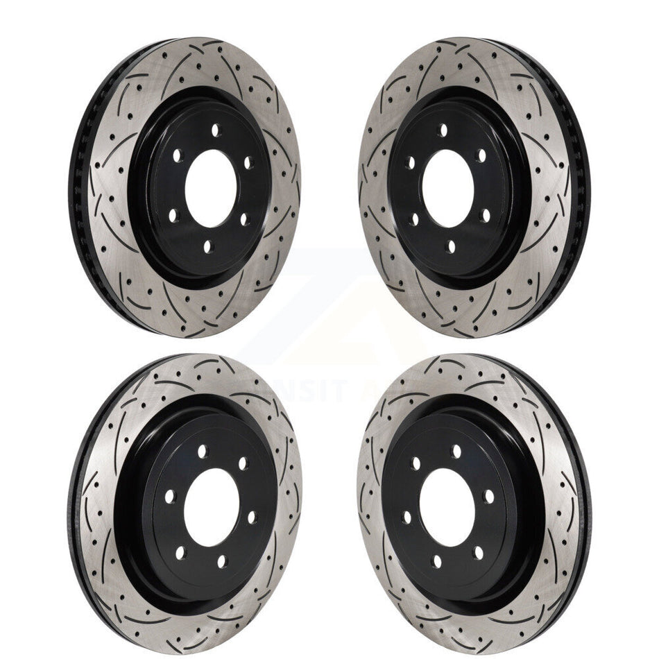 Front Rear Drill Slot Brake Rotors Kit For 21-25 Ford F-150 With 350mm Diameter Rotor KD-100669