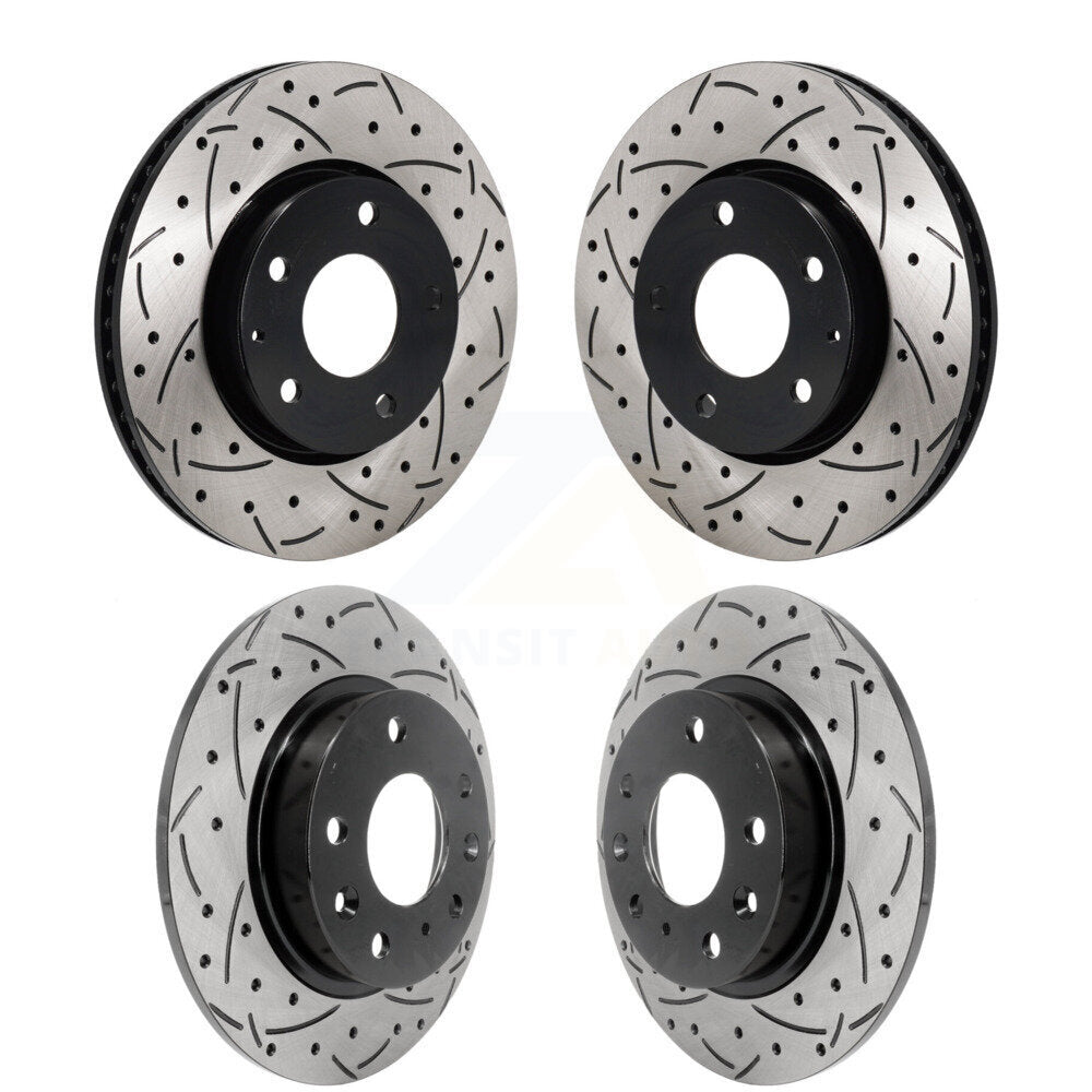 Front Rear Coated Drilled Slotted Disc Brake Rotors Kit For Mazda 3 Sport FWD KD-100679